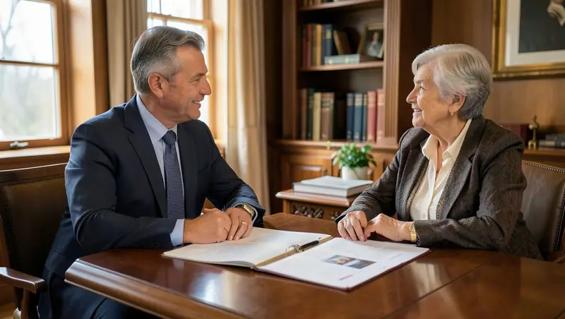 Community bank loan officer reviewing a loan file and borrower documents on a dual-monitor workstation